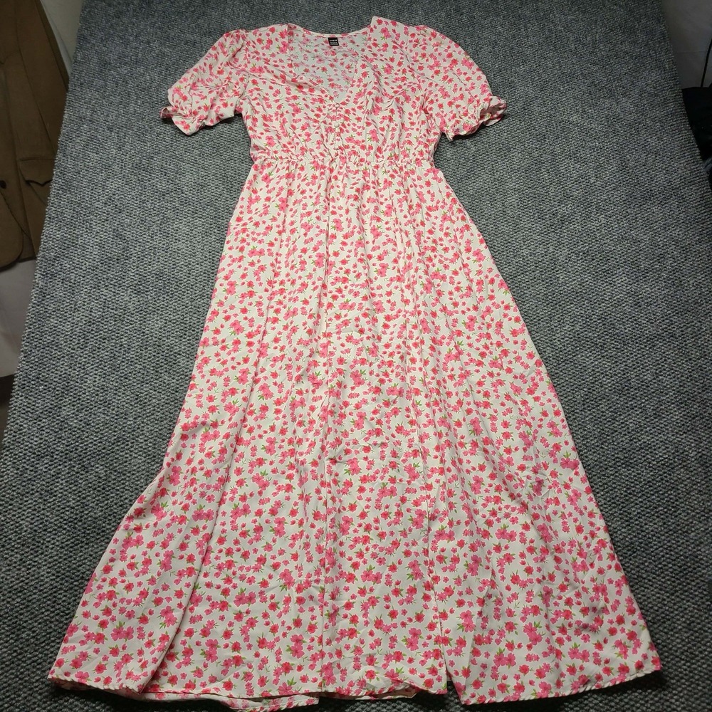 Shein Pink Floral Fairy Cottage Dress Feminine Whimsical Romantic Maxi Sz L